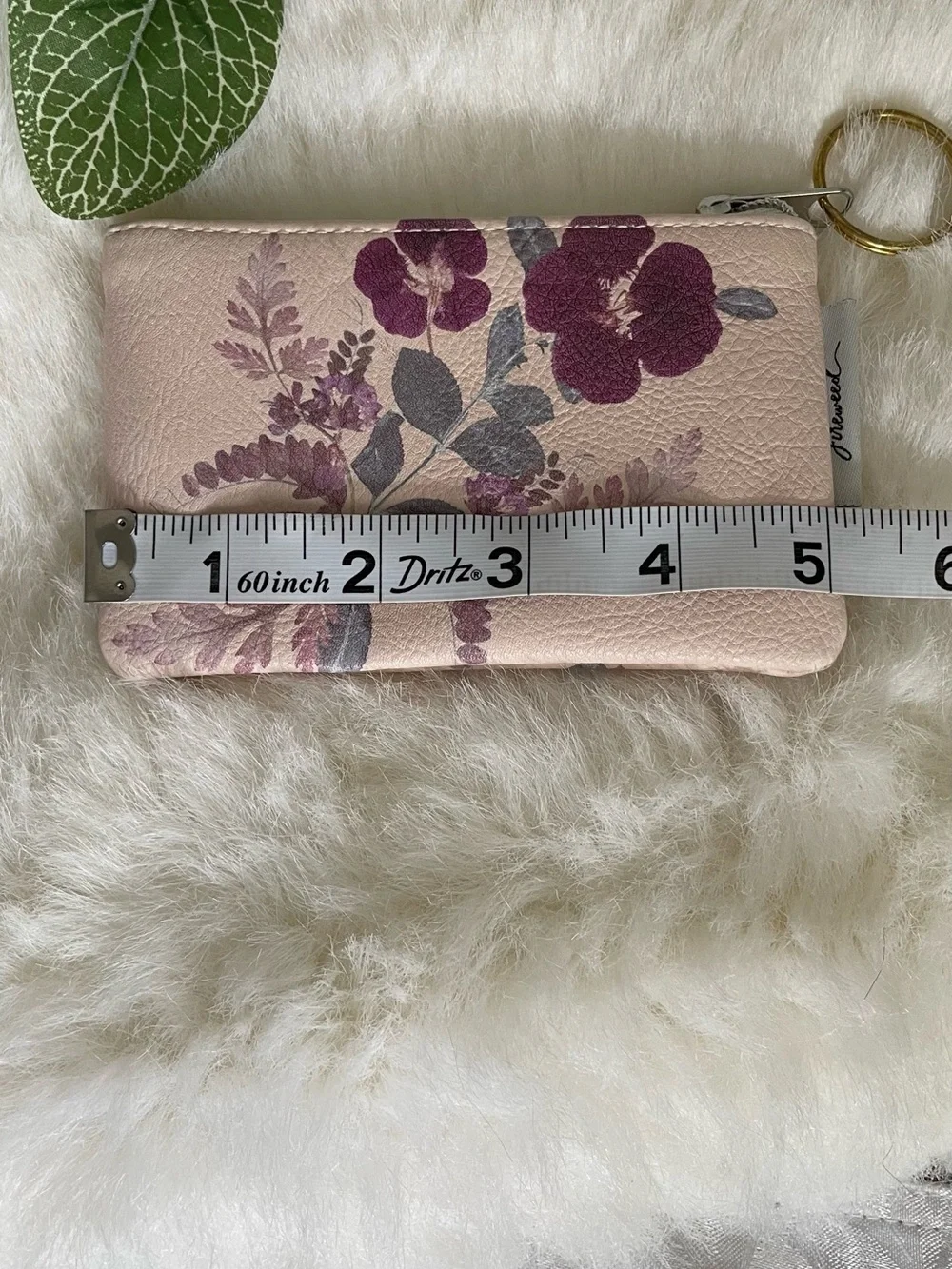 Floral Coin Purse Key Pouch Mini Wallet Pink Vegan Leather